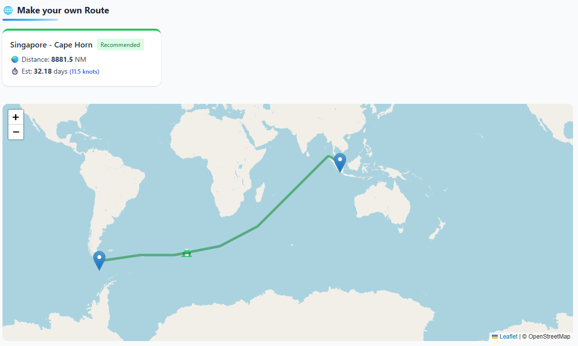 Port to Port Distance maritime route result